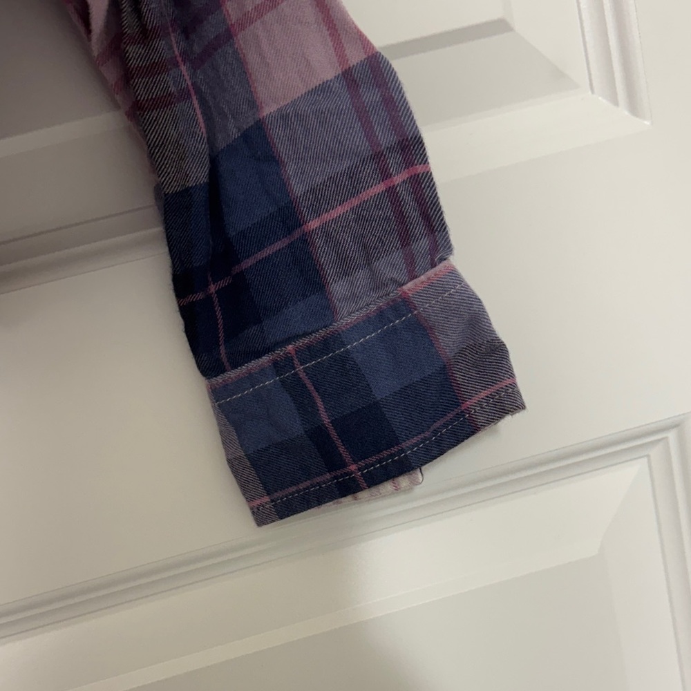 American Eagle Outfitters Pink and Purple Plaid Cropped Shirt - Picture 4 of 5